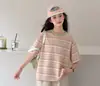 Conjunto de Verão para Meninas 2026 Camiseta Listrada de Manga Curta Infantil Shorts de Algodão Conjunto Casual Soltinho de Duas Peças para Meninas