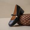 Sapatos Femininos Mary Jane 2025 Novo Modelo Salto Médio Estilo Francês Salto Médio Robusto Sapatos de Salto Alto Simples para Combinar com Saias, Couro Macio, Não Abrasivo