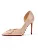 Zapatos de tacón alto de charol de punta fina, tacón de aguja, nuevo estilo 2026, tira en V, corte lateral, suela roja, color nude, boca poco profunda, elegantes pumps para mujer