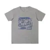 Camiseta de Algodón Puro con Estampado de Graffiti de Dibujos Animados Estilo Universitario para Mujer 2026 Nuevo Verano Ropa de Trabajo Cuello Redondo Hombro Derecho Manga Corta Top