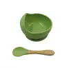 Utensílios de Silicone para Alimentação Transfronteiriços para Bebês e Crianças Pequenas, Conjunto de Tigela e Colher Suplementar para Treinamento de Alimentação de Bebês, Tigela Anti-Queda com Ventosa