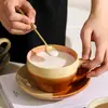 Taza de Café para Latte Art Cerámica Retro Japonesa 300ml con Platillo Juego Completo de Taza y Platillo para Café de la Tarde