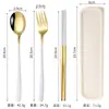 Juego de Cubiertos Portátiles de Acero Inoxidable Cuchillo Cuchara Palillos Coreano de Tres Piezas para Exterior Regalo Juego de Cubiertos para Estudiantes
