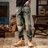 Calça jeans lavada retro de primavera para homens, nova tendência 2026, elástica, perna reta, corte solto, casual, longa