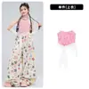 Roupa de Dança Jazz Infantil, Conjunto de Renda que Mostra o Abdômen para Meninas, Conjunto de Fantasia de Dança Rosa com Alças Finas, Roupa da Moda para Jazz Street Dance