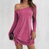 2026Ebay Amazon Wish Primavera e Verão Novo Europeu e Americano Manga Longa Solta Cor Lisa Camiseta Vestido Casual Roupa Feminina