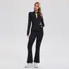 Traje Deportivo Caijue para Mujer, Forro de Felpa, Cálido, Cuello Alto, Cremallera, Cintura Ajustable, Pantalones Acampanados, para Correr, Yoga, Conjunto de Dos Piezas Otoño e Invierno para Mujer
