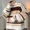Suéter a rayas de lana glutinosa suave para niños, simple, de alta calidad, estilo perezoso, moderno, marca, suéter de punto oversize para primavera y otoño