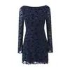Estilo Europeo y Americano Dulce Patrón de Terciopelo Chic Manga de Campana Minifalda Retro Malla Elástica Sexy Ajustada Falda