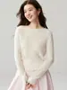 Novo suéter 100% puro cashmere 2026 para mulheres, gola redonda, tricô com botões vazados, corte solto, emagrecedor, peça base para outono e inverno