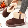Botas de nieve de caña baja con cinta doblada, persona perezosa, para mujer, suela gruesa, felpa, slip-on, suela suave, con terciopelo, botines cortos, zapatos de algodón, cálidos