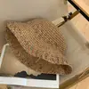 Sombrero de Paja Tejido a Crochet para Mujer, Sombrero de Sol de Verano Calado, Transpirable y No Sofocante, Sombrero Tejido de Ala Ancha con Estilo Vacacional Colorido para Mujer