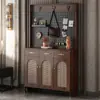 Gabinete de Zapatos Retro de Ratán Entrada de Sala de Estar Agujero Integrado Perchero Taquilla de Almacenamiento para Entrada del Hogar Tablero