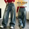 Jeans de Perna Larga para Meninas Primavera e Outono Calças Longas Largas Tendência Cool Casual Calças Longas Para Crianças Médias e Grandes Moda Versátil Calças Outono