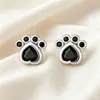 Pendientes Yanbai Transfronterizos Lindos de Pata de Gato Negra para Mujer, Sencillos de Pata de Gato Creativos Exquisitos de Perro de Dibujos Animados en Forma de Corazón Pendientes para Mujer