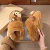 Pantufas de Casa de Gato Desenho Animado para Interior Forradas de Pelúcia de Inverno Bico Fechado Meia-Pantufa Pantufas Peludas Femininas Sola Grossa