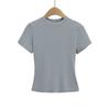Playera de Manga Corta de Color Sólido Ajustada para Chica Hot con Cuello Redondo Pequeño, Nueva Blusa Base Corta Elástica Ajustada de Verano al Mayoreo