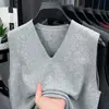 Chaleco de Punto Simple con Cuello en V para Hombre, Hilo Jaspeado Bicolor, Anti-Pilling, Top sin Mangas, Suave, Pilling, Garantía de Devolución de Dinero