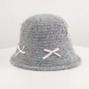 Sombrero de pescador de punto de alpaca calado estilo coreano con un dulce lazo, tejido simple, transpirable, estiliza el rostro y cálido