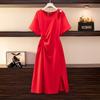 Falda midi irregular con abertura 300 kg grasa verano largo Talla Grande Moda Vestido entallado de mujer 63274