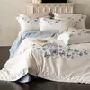 Jogo de Cama de Cetim Francês de Alta Contagem e Alta Densidade 100% Algodão Conjunto de Quatro Peças Bordado Pesado Bordado de Borboleta Capa de Edredom 100% Algodão Puro Estilo para Todas as Estações