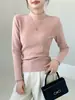 Camiseta Feminina Outono 2026 Nova Gola Alta Estilo Coreano Peça Íntima de Alta Qualidade Top Fino de Manga Longa