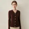 26 modelos nuevos de cárdigans de punto para mujer 100% cachemira pura con cuello semiabierto, de punto acanalado, de un solo botón, corte ajustado
