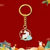 Conjunto de caixa de presente com pingente para o Festival do Meio do Outono estilo chinês com bolsa para bolo da lua de coelho de jade, decoração de celular, chaveiro de presente pequeno feito à mão para feriado