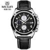 Reloj Megir para Hombre Multifunción Cronógrafo Calendario Correa de Cuero Genuino Fabricante de Gama Alta Suministro 2015