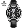 Reloj de hombre Megir, cronógrafo multifuncional con calendario, reloj de piel genuina, suministro de fabricante de alta gama 2015