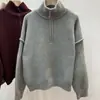 Suéter de Gola Alta Meio Zíper Estilo Coreano para Mulheres no Outono e Inverno Novo Estilo Simples e Sofisticado Estilo Solto Preguiçoso Top de Tricô Externo