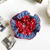 Scrunchie Branco de Renda Vazada Quadrado Estilo Francês para Cabelo, Prendedor Grande com Laço e Flor de Fita