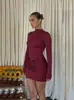 G25D278-Exportación Europea y Americana Otoño e Invierno Nuevo Estilo Manga Larga Sencillo Color Sólido Alta Gama Elegante Delgado Corto Vestido