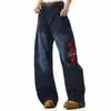 Jeans de Barra Reta com Bordado de Letras para Homem, Marca Americana de Moda de Rua de Luxo Leve, Calças Longas de Corte Amplo de Designer, Estilo Casal