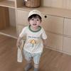 Conjunto de Camiseta de Manga Curta e Shorts Listrados para Meninos Verão Fino Estilo Coreano Roupas Infantis Verão 2026 Roupa de Verão para Bebê