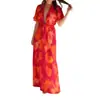 2026 Verano Europeo y Americano Comercio Exterior Ropa de Mujer Nueva Moda Sexy Estampado Tie-Dye Cuello en V Vestido para Vacaciones en la Playa