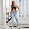 17-Spot-35832 # Moda Ins Versátil Rectos Rasgados de Mezclilla para Mujer Transfronterizos de Amazon Europeos y Americanos