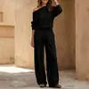 2026 Outono/Inverno Europeu e Asiático Novo Conjunto Francês Preguiçoso Ombro a Ombro Manga Morcego Calça Larga Longa Solta Feminino