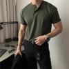 Camiseta Retrô Americana Peso Pesado Manga Curta Camisa Polo Masculina Madura e Estável Punho Justo Fitness Esportes Durão Camiseta Henry