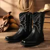 Botas de Cuero Cuadradas con Cremallera de Otoño Botas Vaqueras Retro Americanas Botas de Cuero de Caña Alta Botas de Montar Zapatos de Hombre Talla Grande