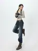 Jeans estilo retrô americano com fivela Paris, cintura baixa, levemente flare, calça flare stretch nova outono e inverno 2026