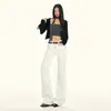 Laranja Infantil # Branco Puro Elegante, Jeans Veludo Bootcut de Alto Padrão para Mulheres, Modelagem Slim, Calças Flare Elásticas e Versáteis, Tendência