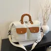Bolsa de Lona para Equipaje Estilo Coreano Bloque de Color Bolsillos Dobles Asa de Mano Bandolera Gran Capacidad Viaje Corto Trayecto Diario Bolsa de Viaje Casual