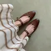 Versão em Pele de Ovelha~Sapatos de Trabalho Retrô Franceses, Estilo Mary Jane, Sapatos de Salto Baixo Femininos e Versáteis para o Dia a Dia
