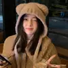 Bonito Sombrero de Peluche con Orejas de Oso para Mujer en Invierno, Pequeño Sombrero Versátil de Punto para Mostrar la Cara con Protección Cálida para los Oídos, Sombrero de Punto de Gran Circunferencia de Cabeza