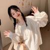 Camisa de Lunares Estilo Pastoral de Cuello Redondo para Mujer 2025 Nuevo Estilo Estilo Francés Top de Manga Larga Versátil Camisa Estilo Bosque