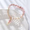 Pulsera de Cristal de Fresa Hecha a Mano Chapada en Oro Real de 14K Pulsera Pulsera de Perlas Naturales de Agua Dulce para Niñas Pulsera Simple Elegante