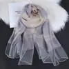 Lenço de Seda com Estampa de Folhas Novas Primavera/Verão 2026 para Mulheres, Xale Decorativo Fino Versátil para o Verão, Lenço Longo