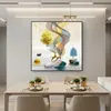 Arte de Parede para Restaurante com Toque de Luxo, Pintura de Paisagem Estilo Chinês Novo, Mural Moderno de Corredor de Entrada de Luxo Leve, Pintura Decorativa para Quarto e Sala de Jantar