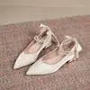 Zapatos de Mujer Puntiagudos con Cadena de Perlas Dulces 2026 Otoño Nuevos Talla Grande Estilo Hada Lazo Mary Jane Zapatos de Boda